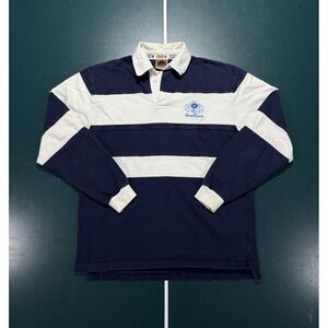 Vintage Scotland Rugby Shirt Men's Medium Navy Blue White Striped Colorblock 90s